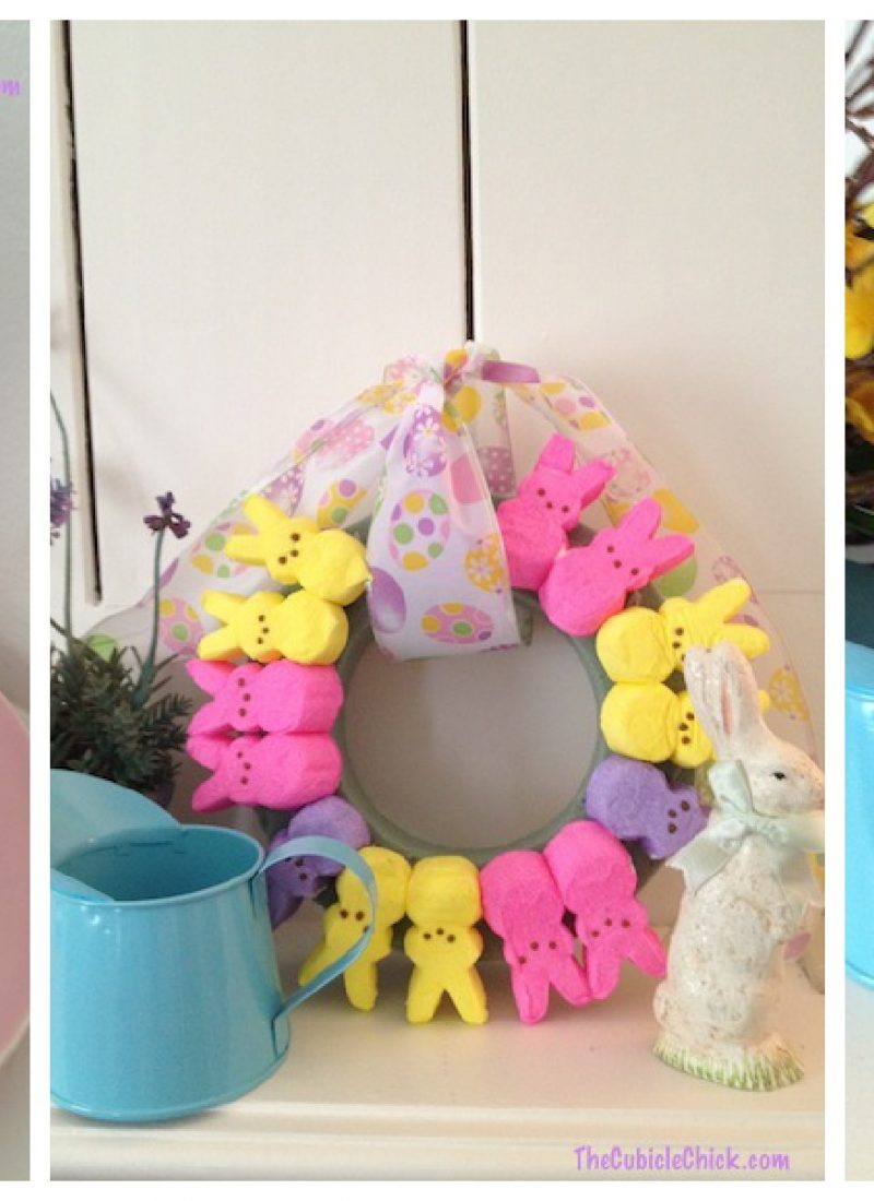 Easter Crafts with Peeps: Peep Wreath, Peeps on a Nest, and Peeps Candle Holder