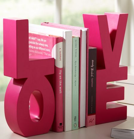 Pink LOVE Word Bookends