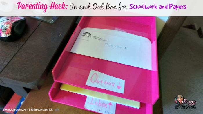 Parenting Hack In and Out Box for Schoolwork and Papers