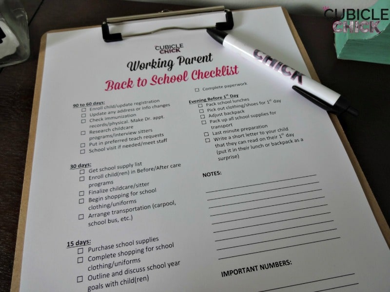 Working Parent Back to School Checklist Printable