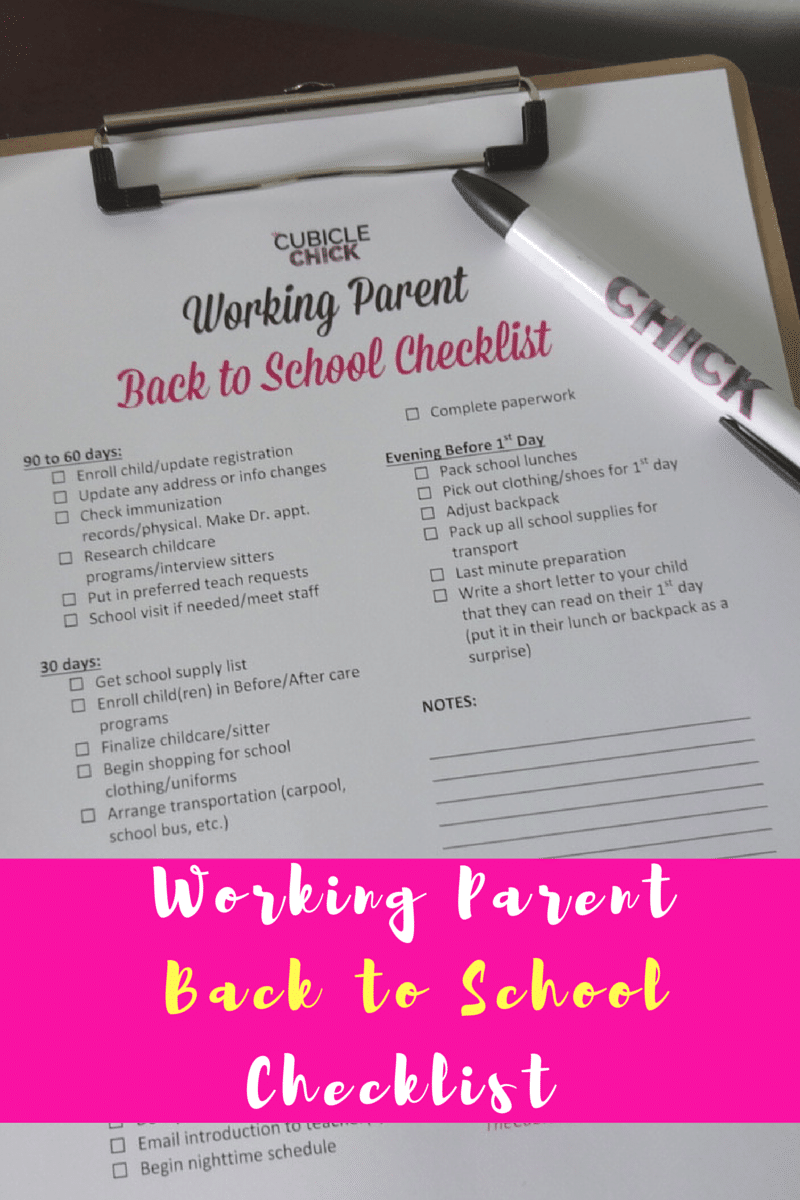 Working Parent Back to School Checklist Printable