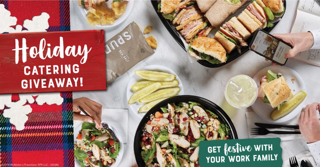 Enter the McAlister's Deli Giveaway to win a free catered lunch valued at $200 for your work family to celebrate the holidays in your office.